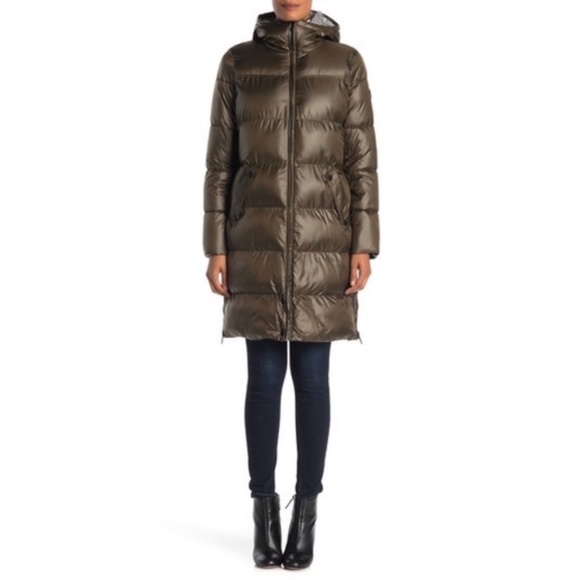 NWT French Connection Hooded Puffer Coat Olive M - Picture 5 of 5